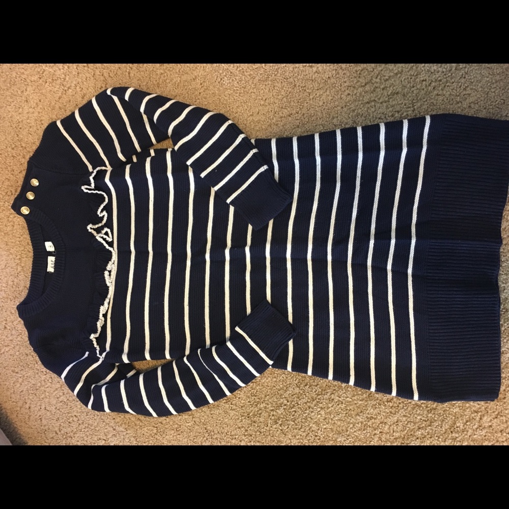 Girls Gap navy/cream striped sweater dress